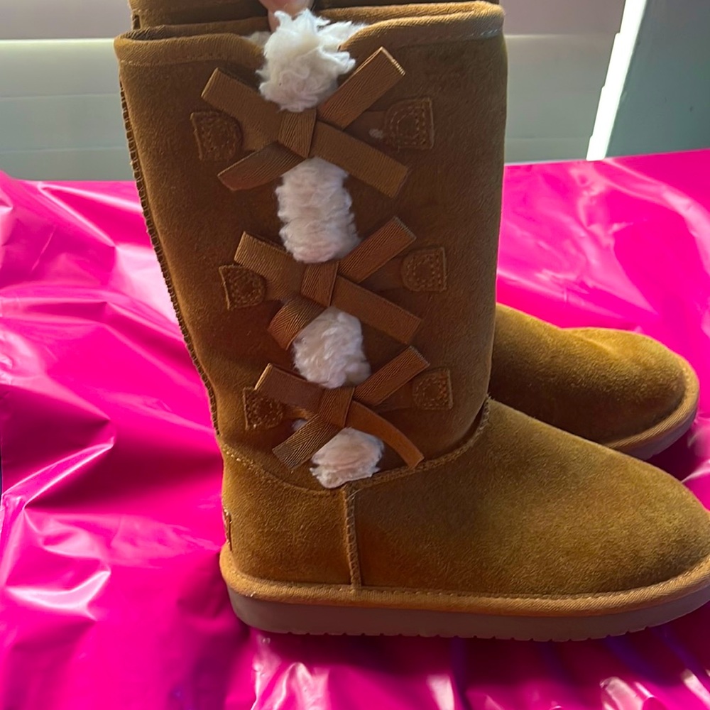Koolaburra Tan Kids Boots with White Accents